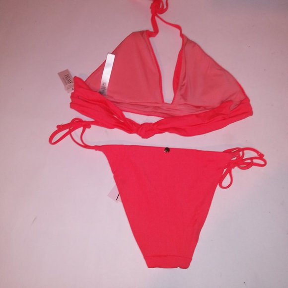 Victoria Secret Swim Bikini XS Top & Bottom Push Up Coral Orange Triangle Ribbed - Picture 8 of 12